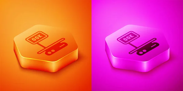 Isometric Balance Électronique Icône Isolée Sur Fond Orange Rose Poids — Image vectorielle