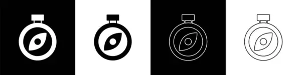 Nastavit Ikonu Kompas Izolovanou Černobílém Pozadí Windrose Navigační Symbol Znamení — Stockový vektor