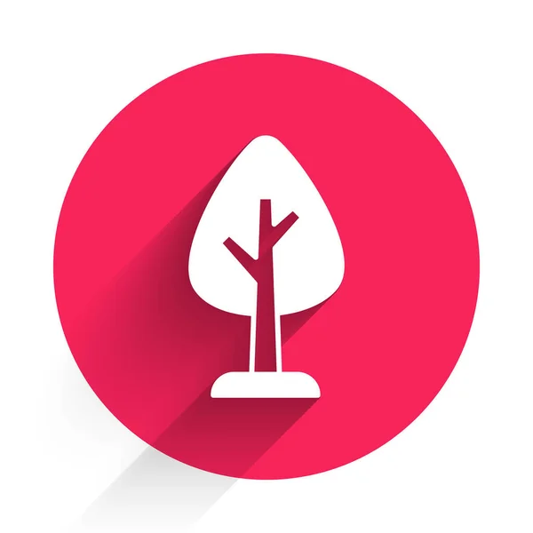 Иконка Белого Дерева Изолирована Длинной Тенью Символ Леса Кнопка Красного — стоковый вектор