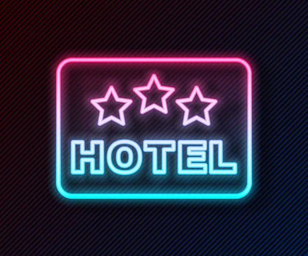 明亮的霓虹灯线标志板户外广告与文字酒店图标隔离的黑色背景 — 图库矢量图片