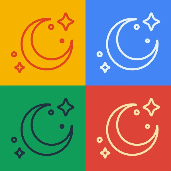 Поп Арт Линия Луна Звезды Значок Изолированы Цветном Фоне Вектор — стоковый вектор