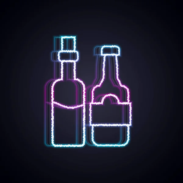 Linea Neon Incandescente Icona Bottiglia Whisky Isolato Sfondo Nero Vettore — Vettoriale Stock