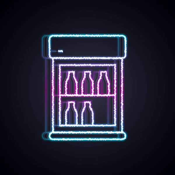 Brillante Línea Neón Refrigerador Comercial Para Almacenar Bebidas Icono Aislado — Vector de stock