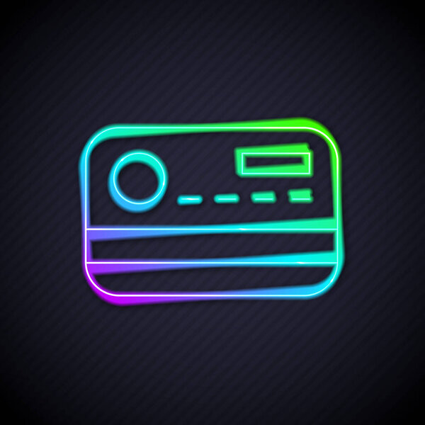 Glowing neon line Credit card icon isolated on black background. Online payment. Cash withdrawal. Financial operations. Shopping sign.  Vector.
