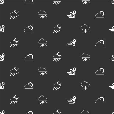 Rüzgarlı hava, güneş ve bulut, yağmurlu ay ve karlı bulut. Vektör