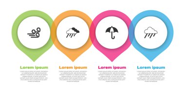 Rüzgarlı hava, yağmurlu Bulut, Şemsiye ve... Ticari bilgi şablonu. Vektör