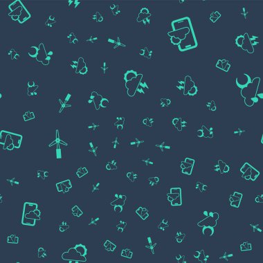 Fırtınayı, hava tahminini, rüzgar türbini ve bulutu yağmurlu ve dolunay şeklinde ayarlayın. Vektör