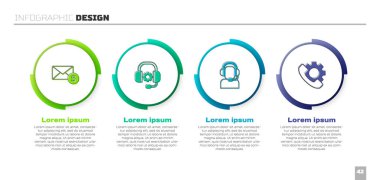 Yeni, e-posta, kulaklık, kulaklık, kulaklık ve telefon desteği ayarlayın. Ticari bilgi şablonu. Vektör