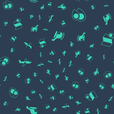 Helikopter, konum, uçak ve katlanmış haritayı konum işaretleyicisiyle kusursuz desen üzerinde ayarla. Vektör