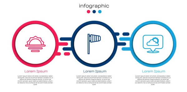 Set Line Sunrise Cone Windsack Windfahne Und Location Cloud Geschäftsinfografische — Stockvektor