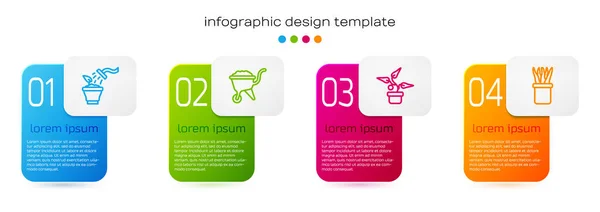 Set Lijn Sproeiinstallatie Kruiwagen Met Vuil Plant Pot Bedrijfsinfographic Sjabloon — Stockvector