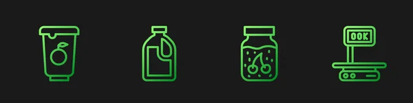 Set Marmeladenglas Joghurtbehälter Flasche Für Reinigungsmittel Und Elektronische Waage Farbverlauf — Stockvektor
