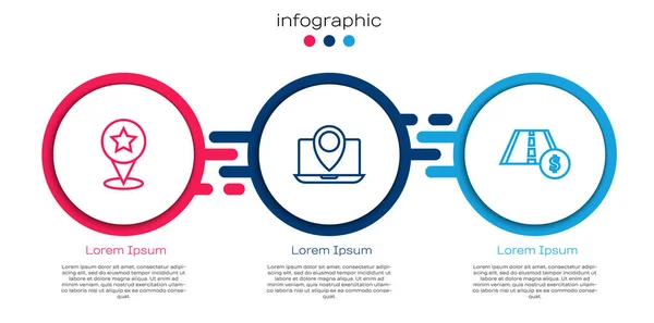 Set Line Map Pointer Star Laptop Location Marker Toll Road — Stock Vector