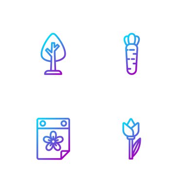 Çiçek lalesi, çiçek takvimi, Orman ve Havuç. Renk simgeleri. Vektör