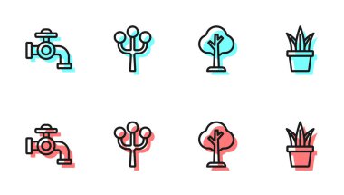 Forest, Water musluğu, Çiçek ağacı dalı ve saksı ikonuna bitki koy. Vektör