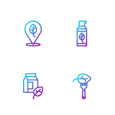 Vejetaryen gıda diyeti, süt ve organik kozmetik ürünleri. Renk simgeleri. Vektör