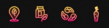 Yaprak ya da yapraklar, vejetaryen besin diyeti, süt ve havuç. Parlayan neon ikonu. Vektör