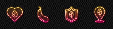 Vejetaryen gıda diyeti, patlıcan ve... Parlayan neon ikonu. Vektör