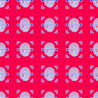 Mavi Parmak izi simgesi kırmızı arkaplanda izole edilmiş. Kimlik uygulaması simgesi. Kimlik işareti. Kimliğe dokun. Vektör.