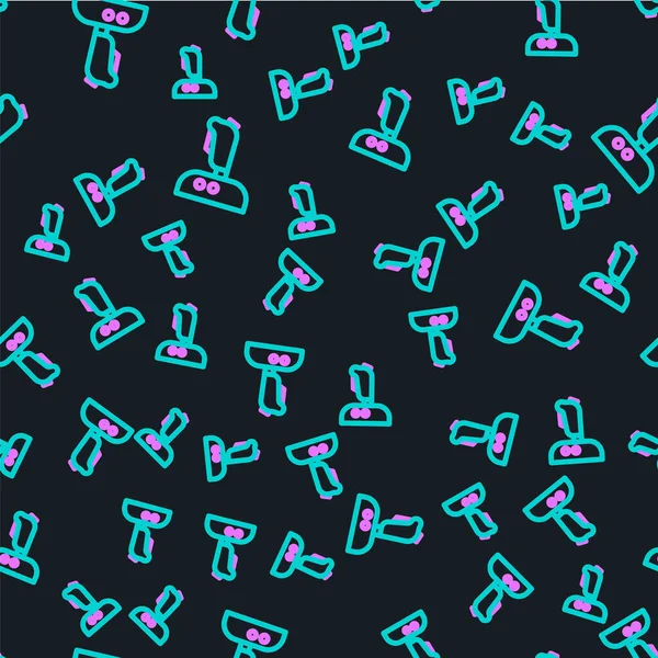 Oyun makinesi simgesi için Line Joystick siyah arkaplanda izole edilmiş dikişsiz desen. Joystick oyun alanı. Vektör İllüstrasyonu.