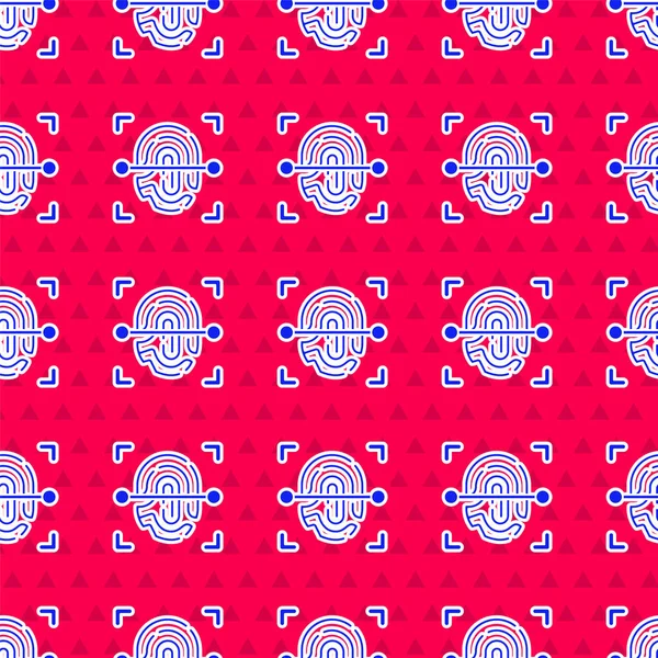 Mavi Parmak izi simgesi kırmızı arkaplanda izole edilmiş. Kimlik uygulaması simgesi. Kimlik işareti. Kimliğe dokun. Vektör.