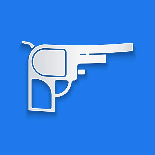 Pistola Revolver Corte Papel Aislada Sobre Fondo Azul Estilo Arte — Archivo Imágenes Vectoriales