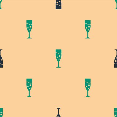 Şampanya ikonunun yeşil ve siyah camları bej arka planda izole edilmiş pürüzsüz desen. Vektör.