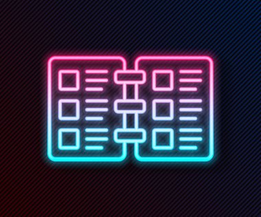 Parlayan neon hattı Restoran Kafe menüsü simgesi siyah arkaplanda izole edildi. Vektör.