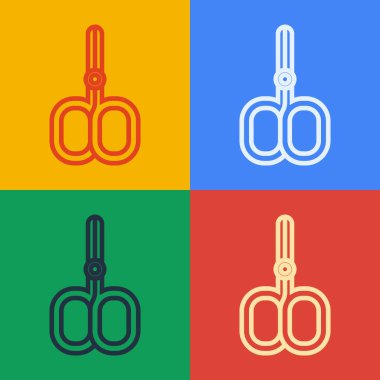 Pop sanat eseri tırnak makası tırnak derisi renk arka planında izole edilmiş güzellik salonu ikonu. Manikür için kozmetik makas. Vektör.