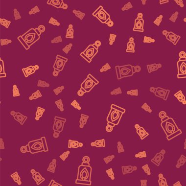 Kahverengi çizgi kamp feneri ikonu kırmızı arka planda izole edilmiş pürüzsüz desen. Mutlu Cadılar Bayramı Partisi. Vektör.