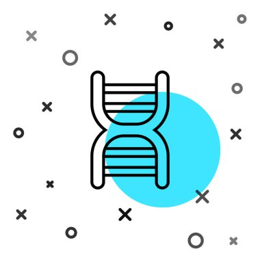 Beyaz arkaplanda siyah çizgi DNA sembolü izole edilmiş. Rastgele dinamik şekiller. Vektör.