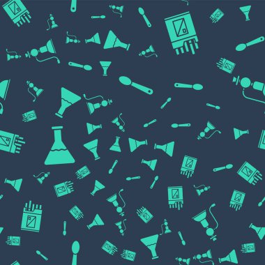 Eroini kaşığa koyun, sigara paketini açın, test tüpünü, matarayı ve nargileyi pürüzsüz bir kalıba sokun. Vektör.