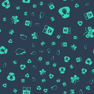 Yemek çantası, Kaz Kaz Kuşu, Kirpi ve Kelebek 'i kusursuz bir kalıba sokun. Vektör.