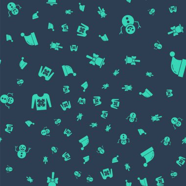 Mutlu Noeller çanı, kardan adam, kazak ve Noel Baba şapkasını kusursuz bir modda ayarla. Vektör