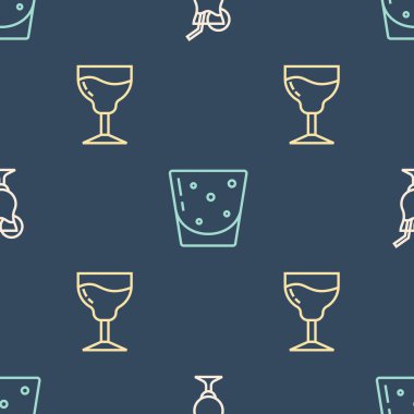 Kokteyl, şarap kadehi ve bir bardak romu kusursuz bir şekilde yerleştir. Vektör.