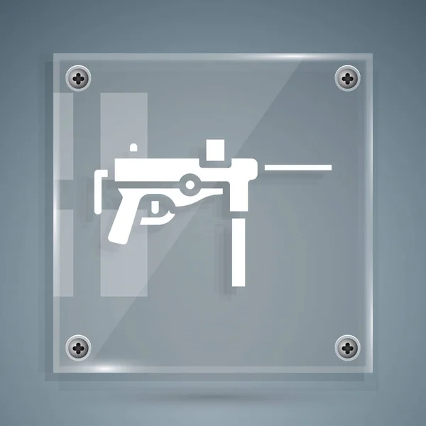 White Submachine Gun Grease Gun Icon Isolated Grey Background Square — Stock Vector