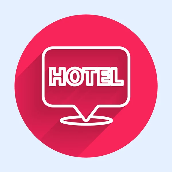 Línea Blanca Ubicación Icono Del Hotel Aislado Con Sombra Larga — Vector de stock