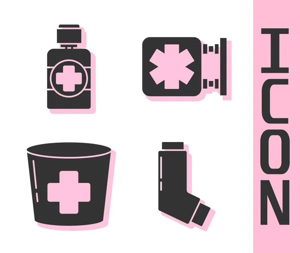 Set Inhalateur Flacon Sirop Médicament Chapeau Infirmière Avec Croix Symbole — Image vectorielle