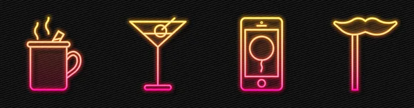 Ställ Linje Mobile Med Födelsedagsmeddelande Glögg Martini Glas Och Pappersmustasch — Stock vektor