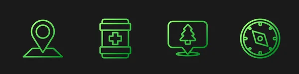 Set Line Ligging Van Het Bos Ehbo Kit Kompas Gradiënt — Stockvector