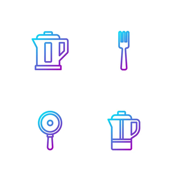 Set Teekanne Pfanne Wasserkocher Und Gabel Farbverlauf Symbole Vektor — Stockvektor