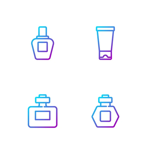 Définir Ligne Parfum Crème Lotion Tube Cosmétique Icônes Couleurs Dégradées — Image vectorielle