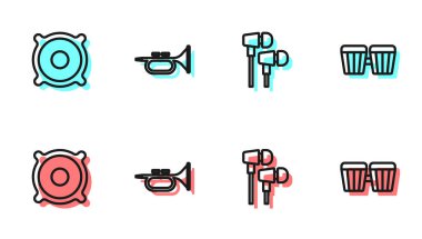 Line Air kulaklıkları, Stereo hoparlörü, Trompet ve Davul ikonu. Vektör