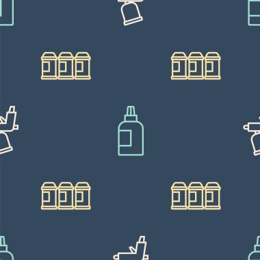 Çizgi boyası sprey tabancası, kutu ve boya, guaj, kavanoz, kusursuz desenli boya. Vektör