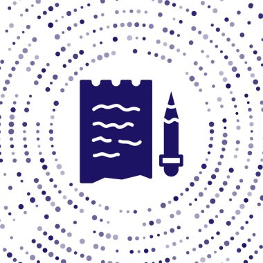 Mavi Alışveriş Listesi ve beyaz arka planda izole edilmiş kalem simgesi. Soyut çember rastgele noktalar. Vektör.