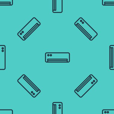 Siyah çizgi klima ikonu yeşil arka planda izole edilmiş pürüzsüz desen. Sistemin havalandırmasını böl. Soğuk ve soğuk iklim kontrol sistemi. Vektör.