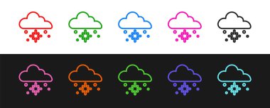 Siyah beyaz arkaplanda kar simgesi olan çizgi Cloud 'u ayır. Kar taneli bulut. Tek hava ikonu. Kar tabelası. Vektör.