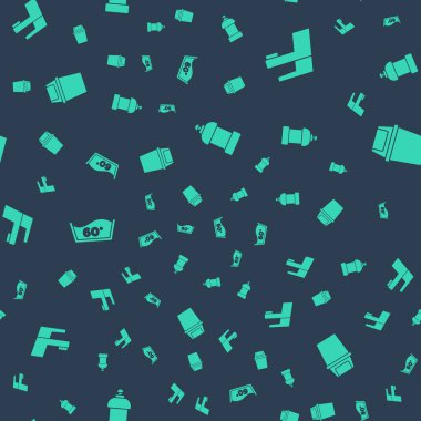 Şişe temizleme maddesi, su musluğu, ısı temizleme ve çöp tenekesini kusursuz desene ayarlayın. Vektör