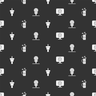 Golf etiketi, golf sopaları, golf sopaları ve topları kusursuz bir şekilde yerleştirin. Vektör