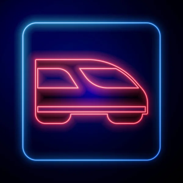 Gloeiende Neon Hogesnelheidstrein Pictogram Geïsoleerd Zwarte Achtergrond Spoorweg Spoorwegtoerisme Metro — Stockvector